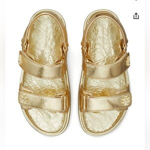 Tory Burch Kira Metallic Gold Slides